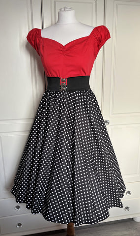 Peggy Circle Skirt- Black and White Dots