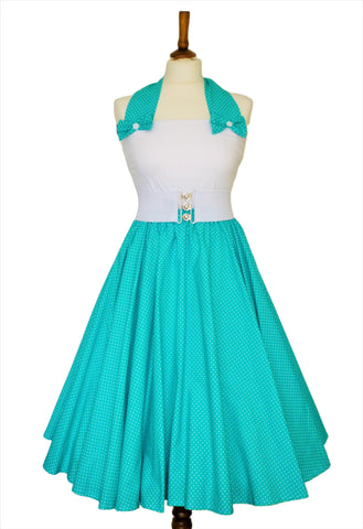 Peggy Circle Skirt- Turquoise and White Pin Spots