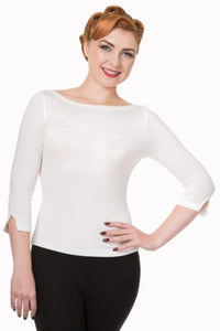 Oonagh Boat Neck Top- Ivory/Off-White