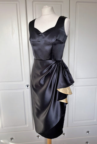 Mavis Dress- Black and Gold Satin