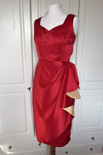 Mavis Dress- Red and Gold Satin