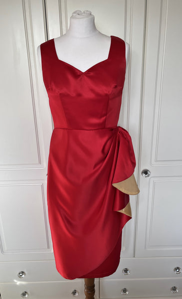 Mavis Dress- Red and Gold Satin