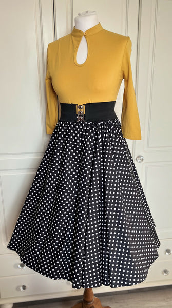 Peggy Circle Skirt- Black and White Dots