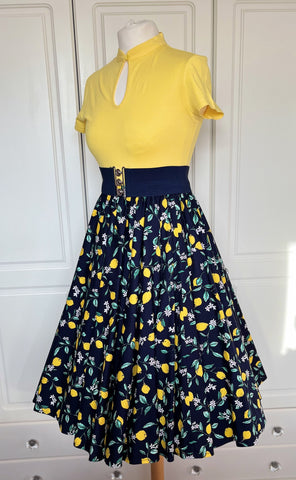 Peggy Circle Skirt- Navy Lemons