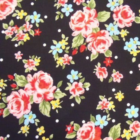 Peggy Circle Skirt- Black with Pink Roses